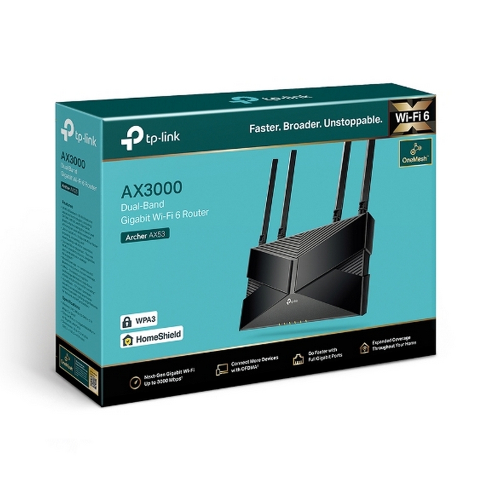 Roteador Wireless Tp-Link AX3000 Gigabit Dual Band Mesh Wi-Fi 6 com 4 Antenas - ARCHER AX53