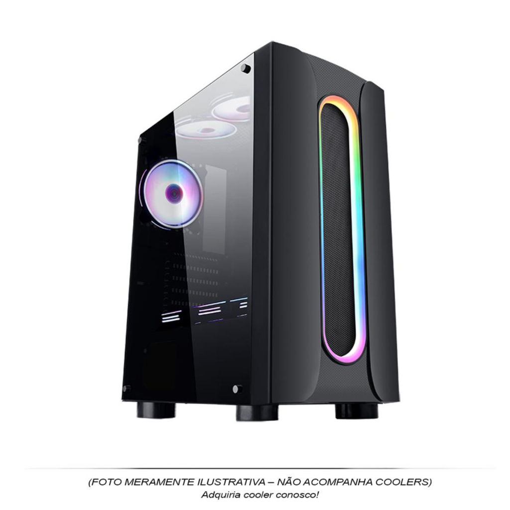 Gabinete Gamer Pixxo Frontal Preto Sem Fonte Led RGB com Lateral acrílica - CG02