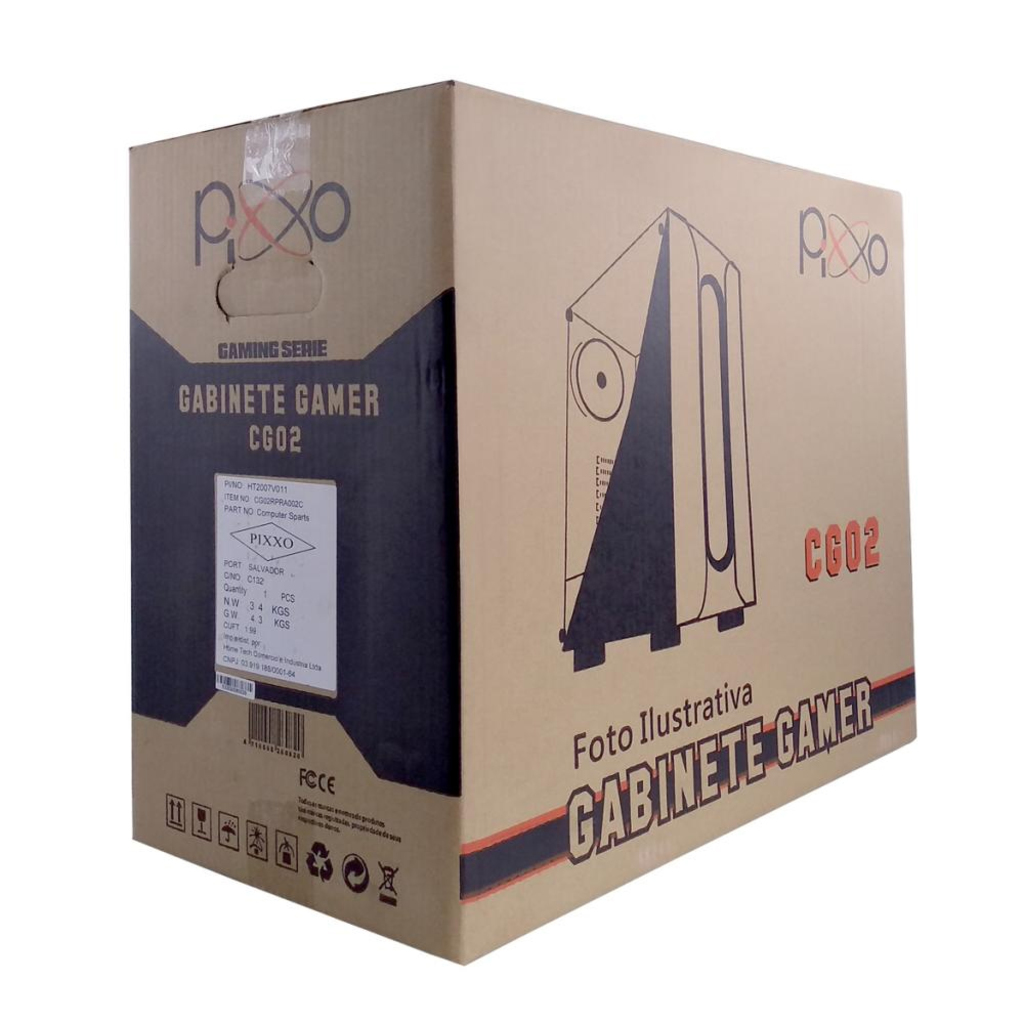 Gabinete Gamer Pixxo Frontal Preto Sem Fonte Led RGB com Lateral acrílica - CG02