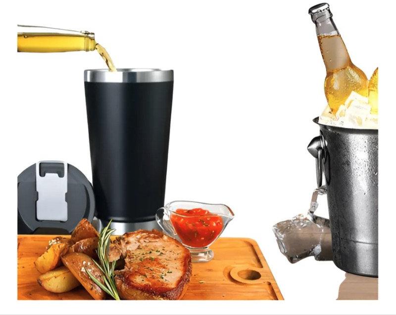 Copo Térmico 473 ml Aço Inox Com Tampa e Abridor vermelho