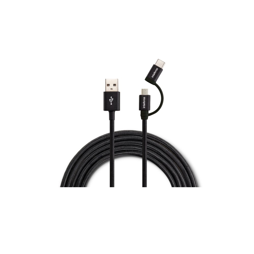 Cabo USB - Micro USB e USB - USB C Preto nylon 1,5m Intelbras EUABC 15NP