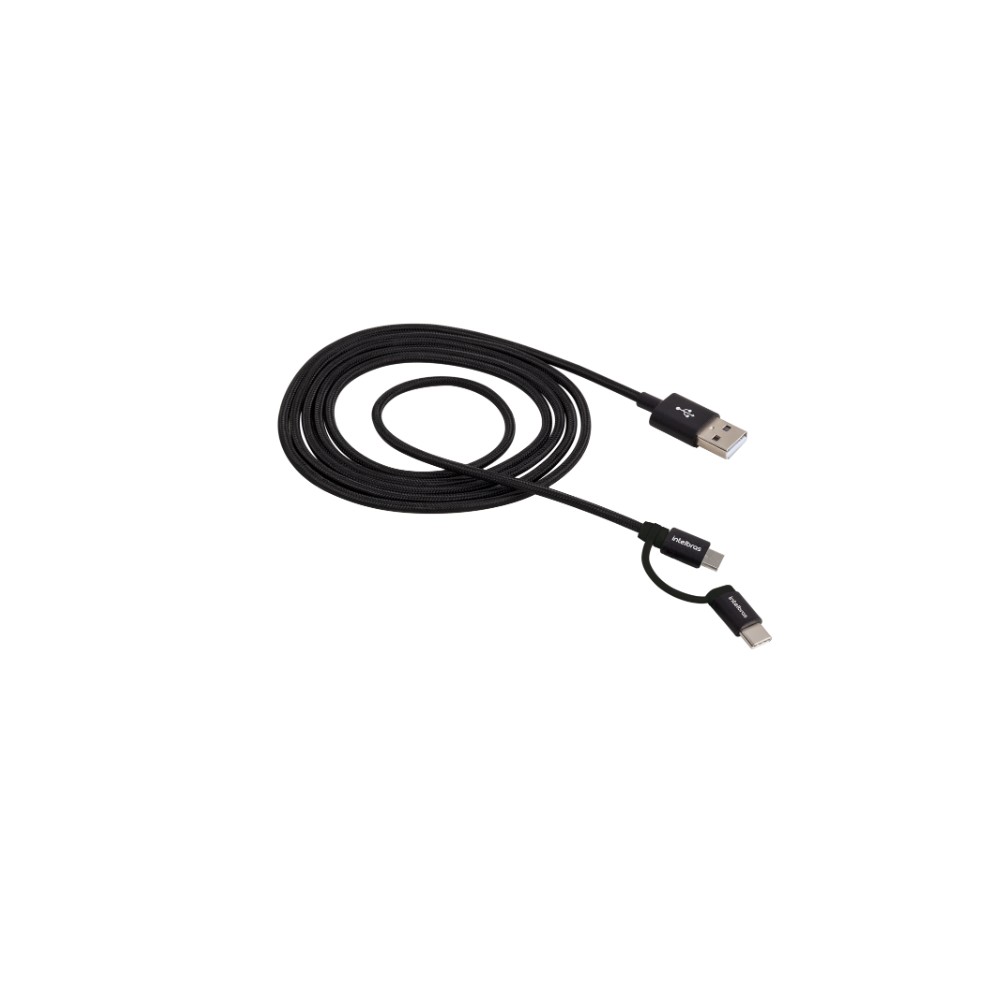 Cabo USB - Micro USB e USB - USB C Preto nylon 1,5m Intelbras EUABC 15NP