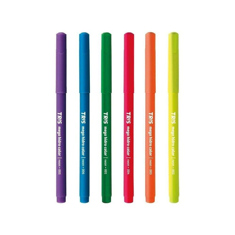 Caneta Hidrocor TRIS MegaHidro Neon 6 Cores