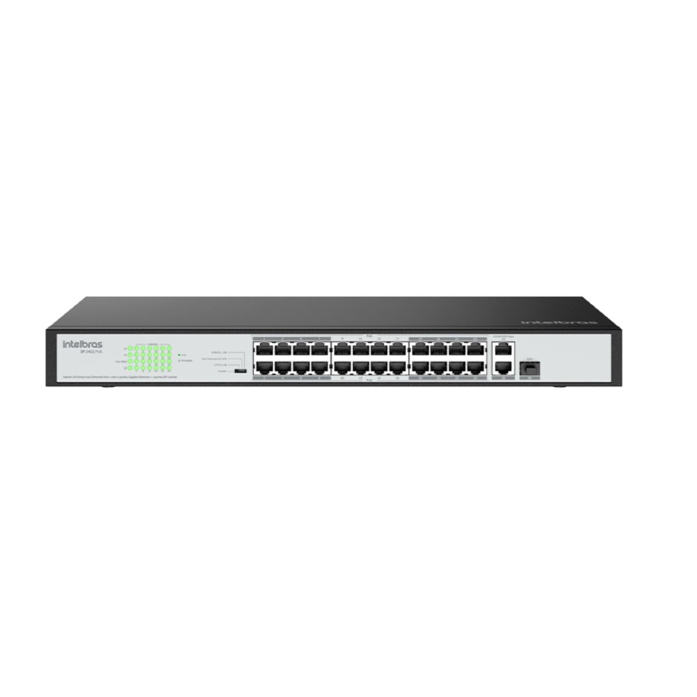 Switch 24 Portas Fast Ethernet PoE + 2P Gigabit e 1P SFP Combo Intelbras SF2421 PoE