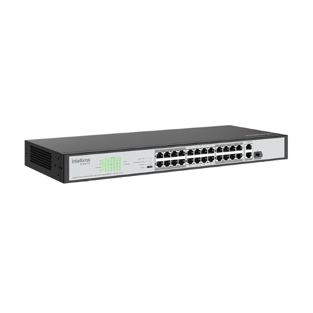 Switch 24 Portas Fast Ethernet PoE + 2P Gigabit e 1P SFP Combo Intelbras SF2421 PoE