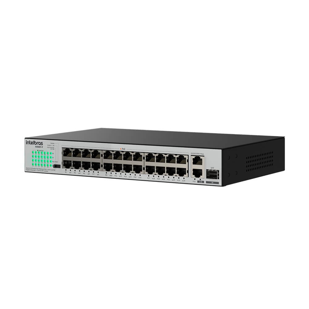 Switch 24 Portas Fast Ethernet PoE 2 Portas Gigabit S1026FP Intelbras