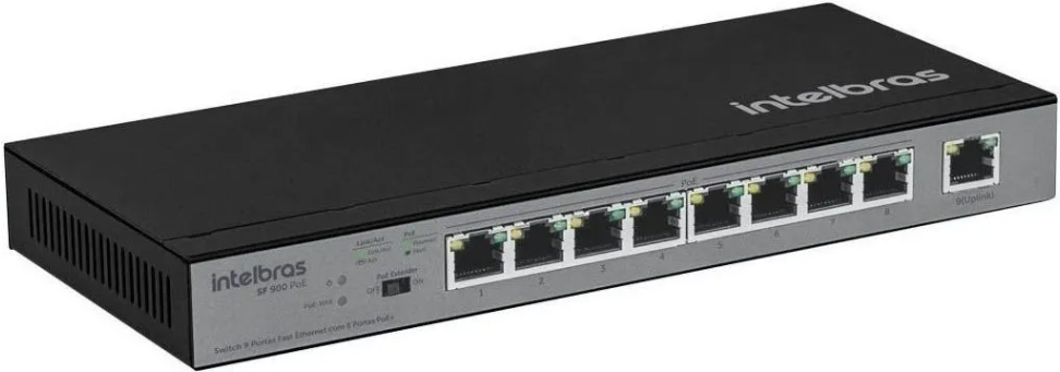 Switch 9 Portas Fast 8 Portas PoE+ SF 900 PoE Intelbras