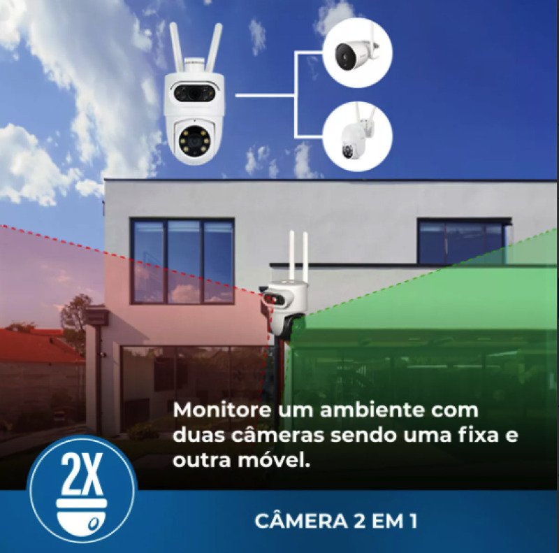 Câmera Wi-Fi Full HD Externa Inteligente Lente Dupla Ekaza EKJST3169