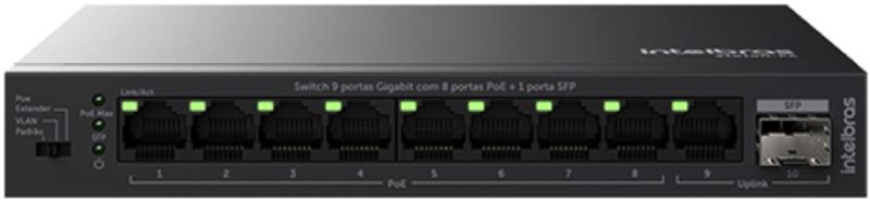 Switch 9 Portas Gigabit Ethernet com 8 Portas PoE Intelbras S1010G PA