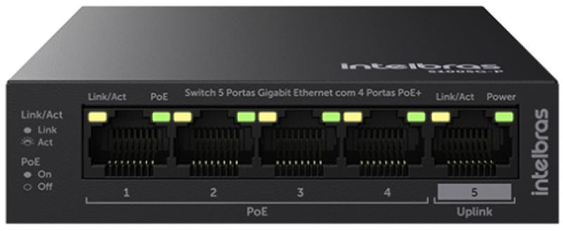 Switch 5 Portas Gigabit Ethernet com 4 Portas PoE+ Intelbras S1005G P