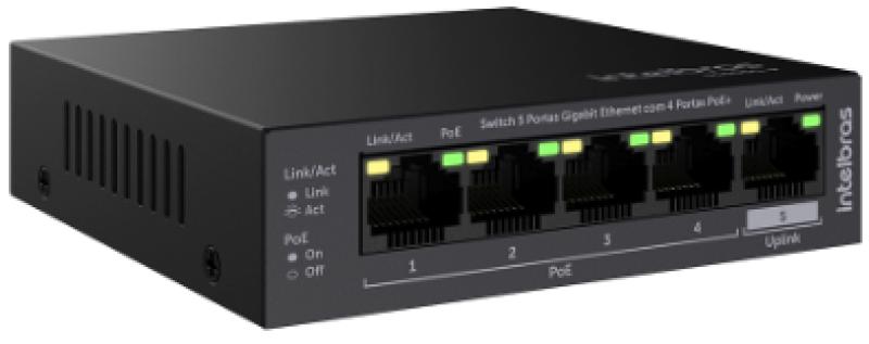 Switch 5 Portas Gigabit Ethernet com 4 Portas PoE+ Intelbras S1005G P