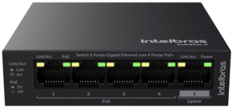 Switch 5 Portas Gigabit Ethernet com 4 Portas PoE+ Intelbras S1005G P