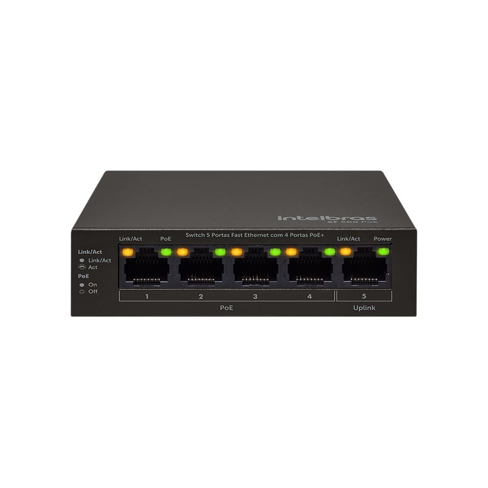 Switch 5 Portas Fast Ethernet 4 Portas PoE Intelbras SF 500 PoE