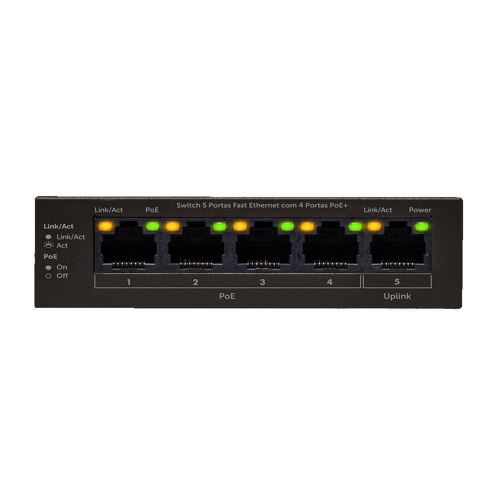 Switch 5 Portas Fast Ethernet 4 Portas PoE Intelbras SF 500 PoE
