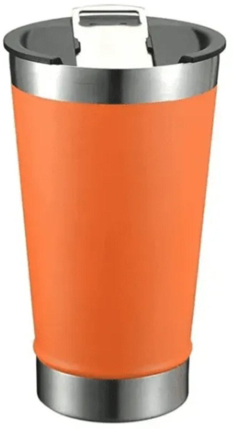 Copo Térmico 473 ml Aço Inox Com Tampa e Abridor Laranja
