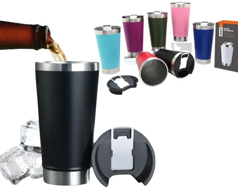 Copo Térmico 473 ml Aço Inox Com Tampa e Abridor Preto