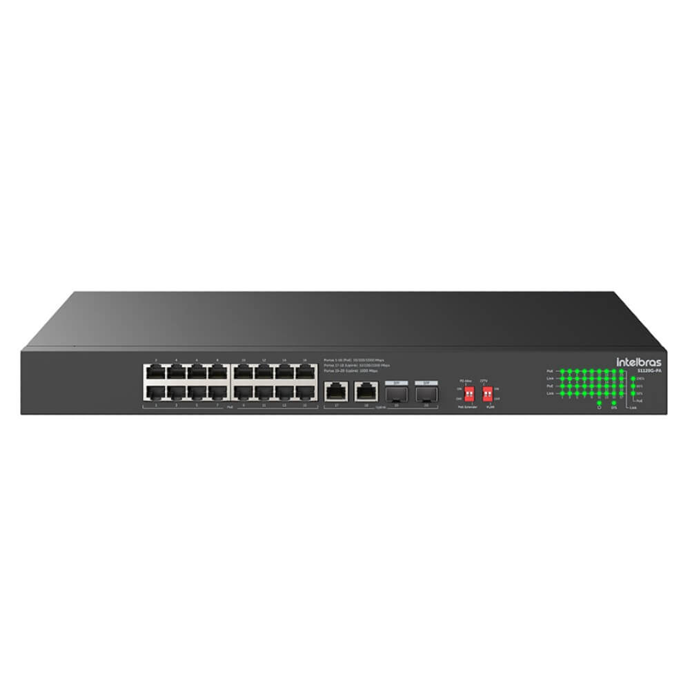 Switch Não Gerenciável PoE 20 Portas S1120G PA Intelbras