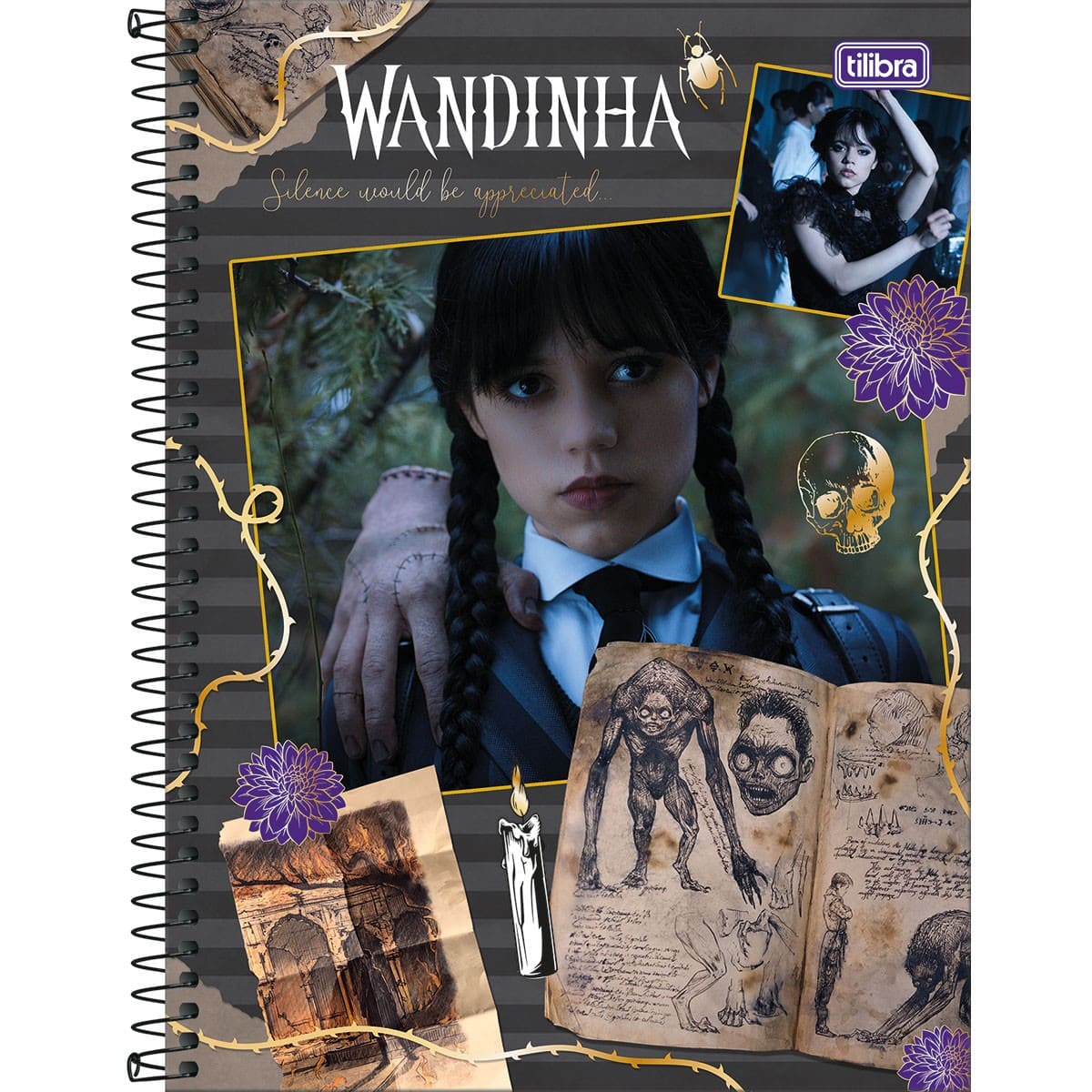 Caderno Universitário Tilibra Wandinha 160 Folhas 10 Matérias Grande Sortido