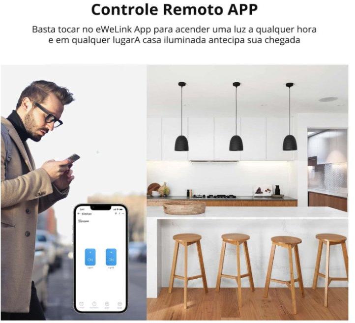 Interruptor de Luz Smart 2 Teclas Branco Wi-Fi SONOFF TX T0US2C