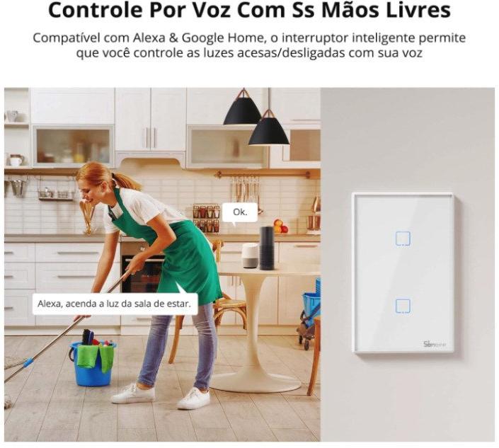 Interruptor de Luz Smart 2 Teclas Branco Wi-Fi SONOFF TX T0US2C