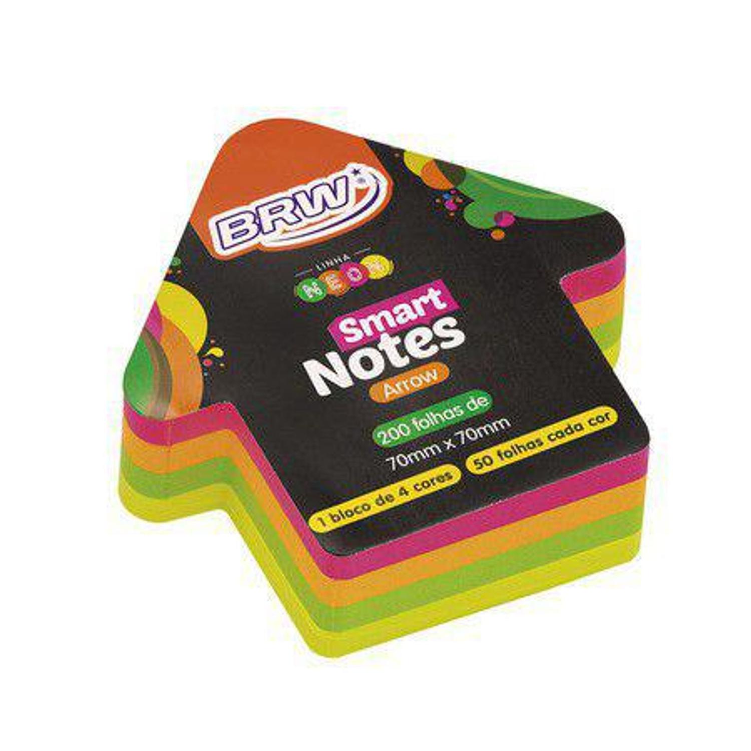 Bloco Anotação BRW Smart 70X70 Notes Arrow Colorido Neon 200 Folhas