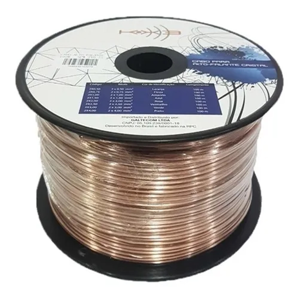 Cabo Paralelo para Áudio KX3 2x0,75mm Cristal/Cinza - SPW2X075 - Rolo com 100 Metros