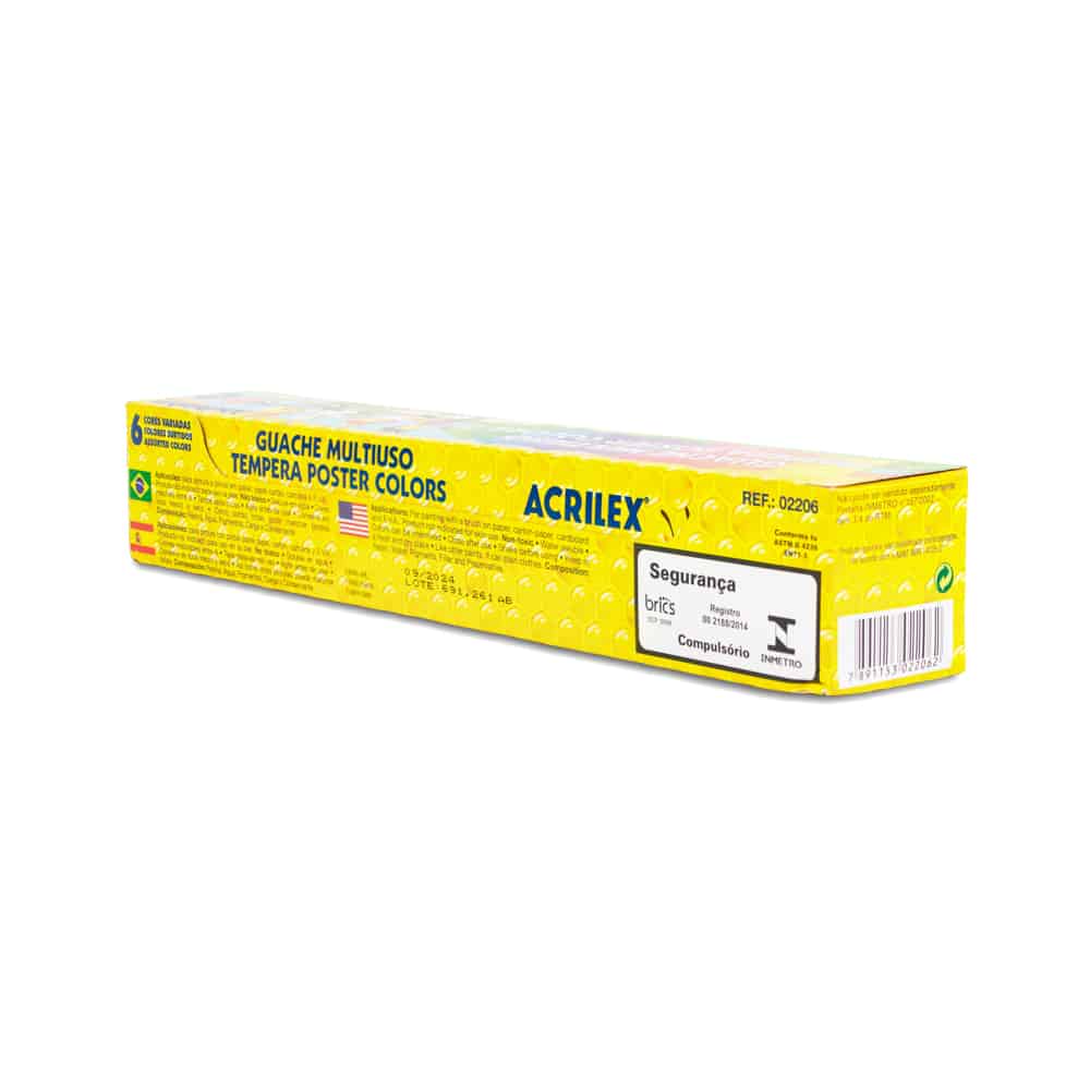 Tinta Guache Acrilex Multiuso Poster Colors com 6 Cores