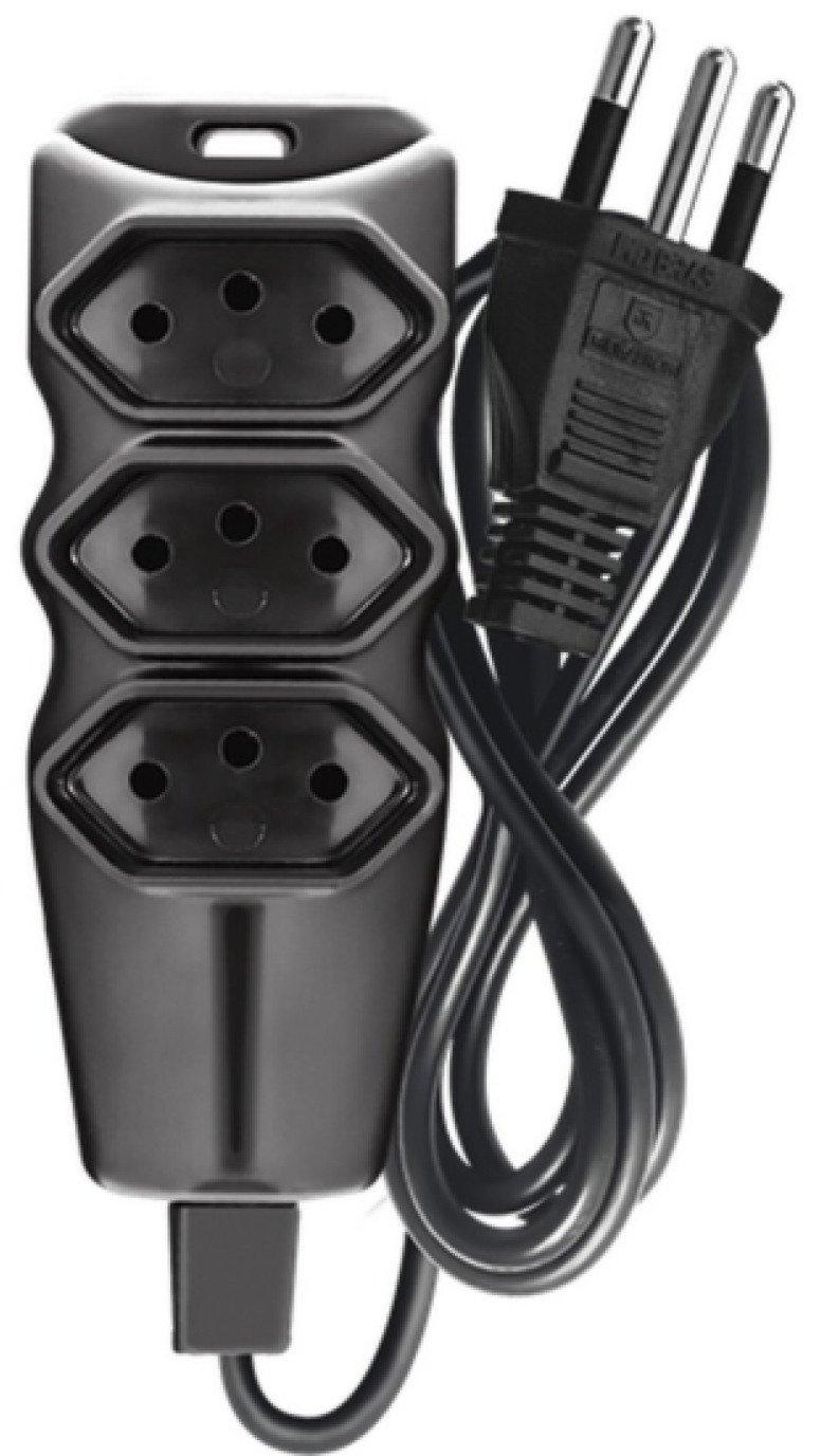 Cabo de Extensão 3 Tomadas Megatron 10A 3 Metros Tripolar Preto - 57