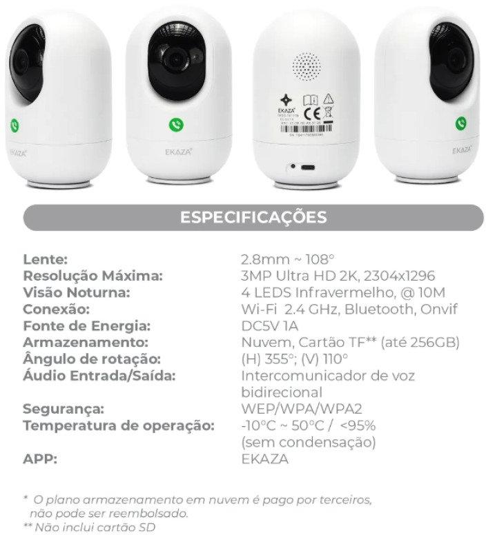 INSTALAÇÃO INCLUSA Câmera Interna Inteligente Ekaza EKGDT4117B